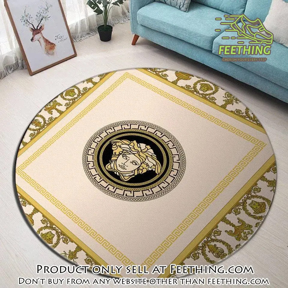 Versace medusa pattern yellow luxury brand fashion round rug carpet home decor ft4405598